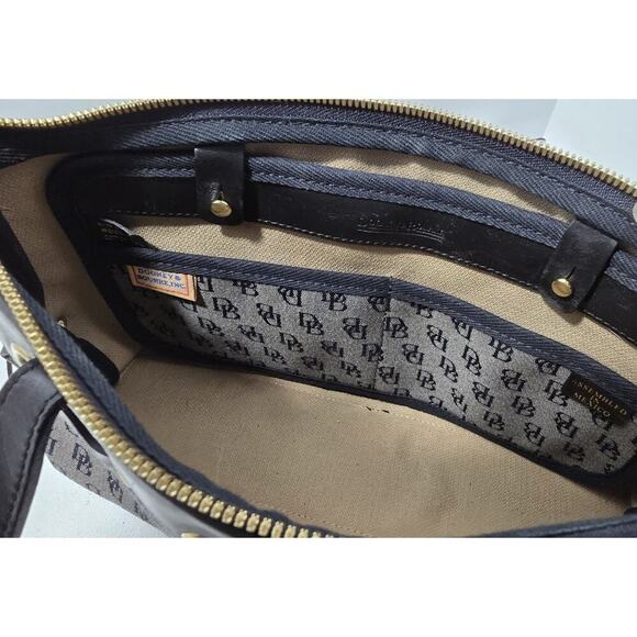 Dooney & Bourke Designer Black Gray Logo Leather Canvas Handbag Purse Bag Women - Picture 11 of 14